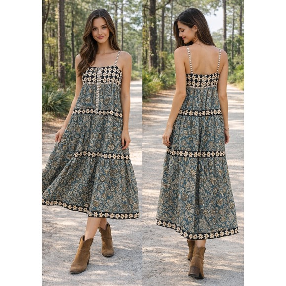 NATURAL LIFE Dresses & Skirts - Natural Life Boho Floral Tiered Cotton Maxi Dress Button Front Midi Womens XL